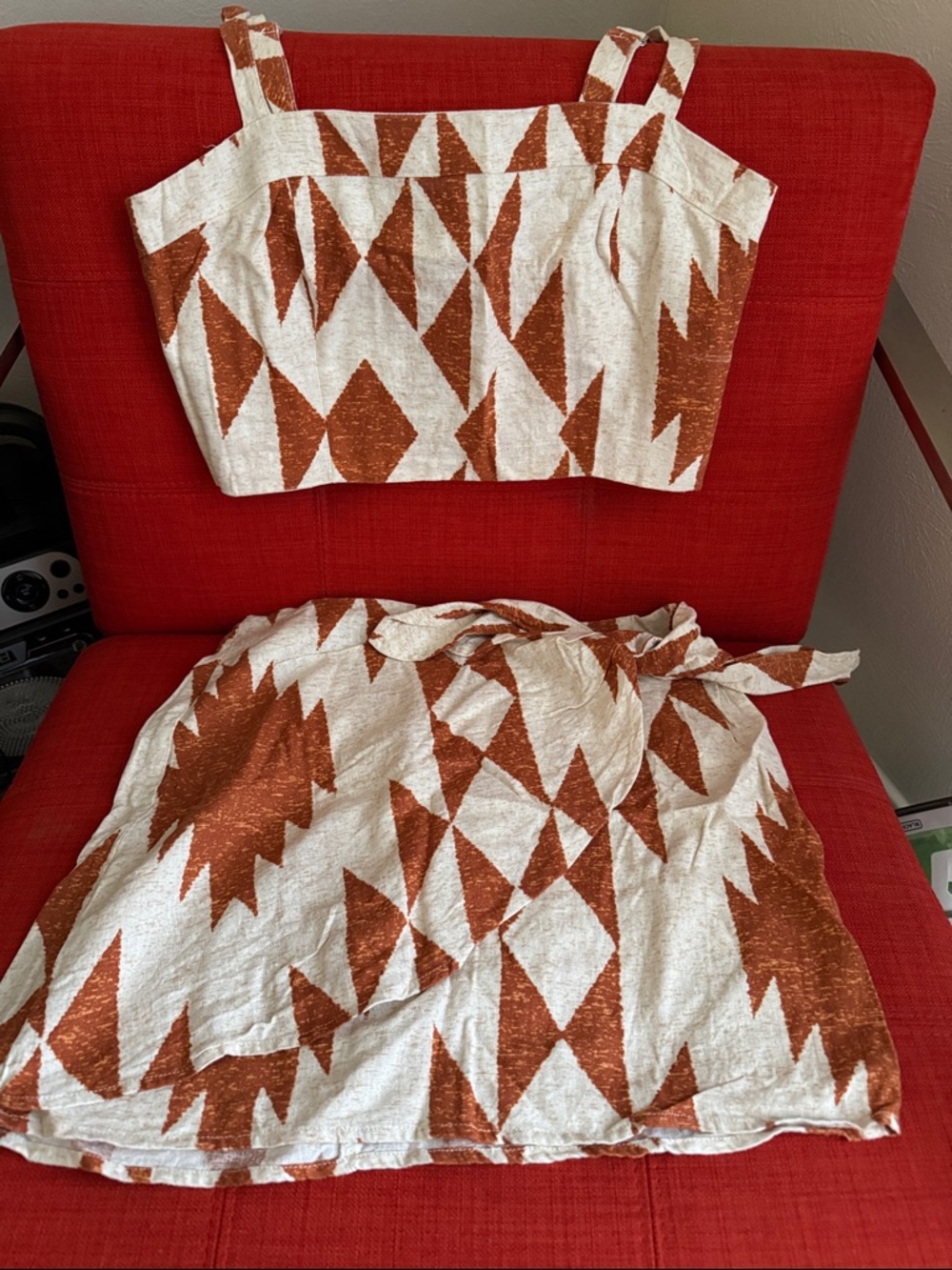 Forever 21 Cream and Rust Geometric Tank & Skirt Set
